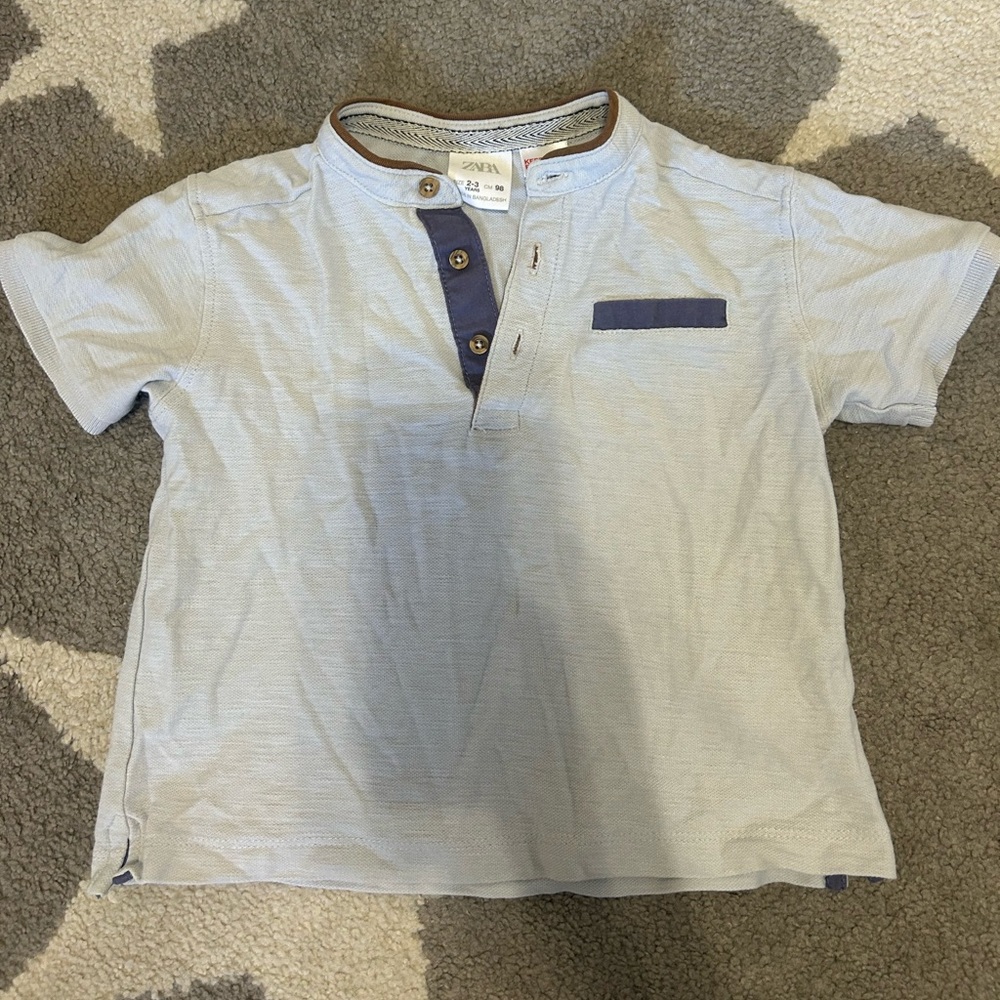 Zara Light Blue Henley Shirt 2-3T